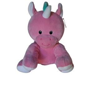Wellobeez Pink and Teal Sitting Unicorn Stuffed Animal Stuffed Antimicrobial 12"